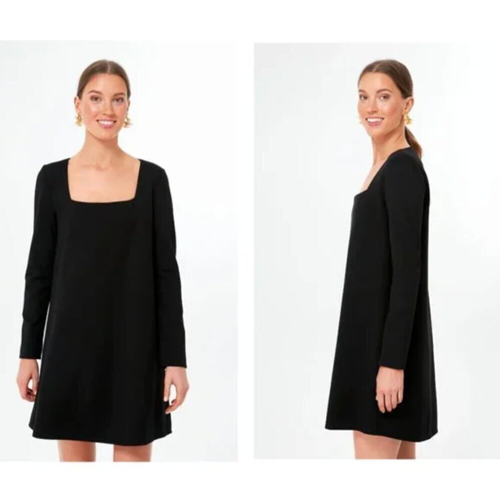 Tuckernuck Middleton Square Neck Long Sleeve Mini Dress in Black, size Medium